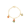 1000082-PU Pulseira Infantil Sereia com Pingentes, Banhado a Ouro