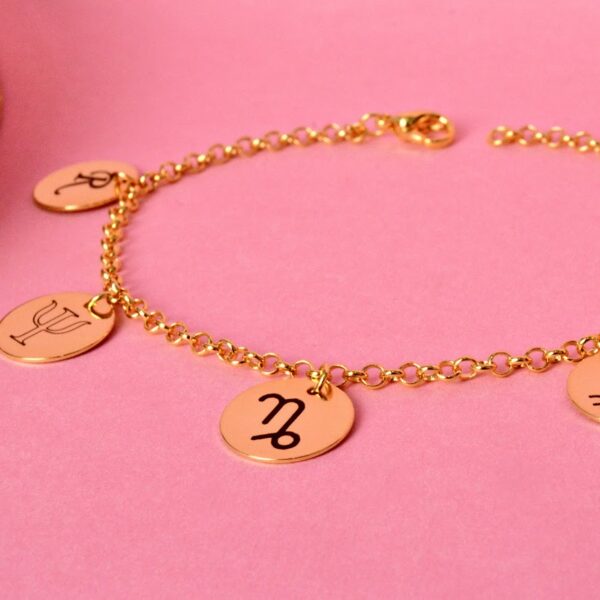 Pulseira Adulta, Personalizada com Pingentes Redondos, Banhado a Ouro