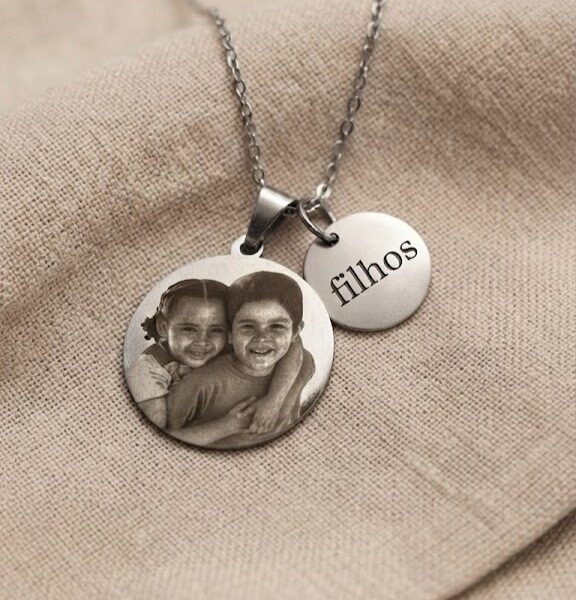 Colar Personalizado, com Nome e Foto Gravado, Aço inox