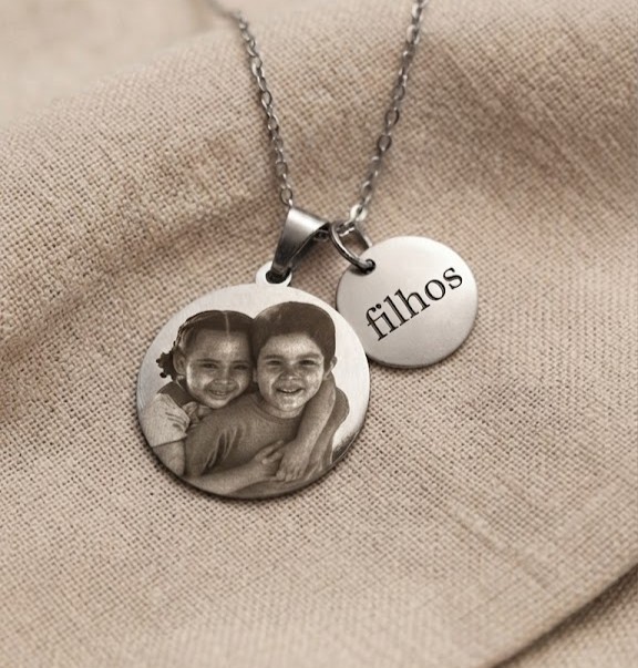 Colar Personalizado, com Nome e Foto Gravado, Aço inox