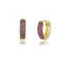 2000009-BR-3.jpg Brinco Trio Argolas, com Pedras De Zircônias Rosa Pink, Banhado a Ouro