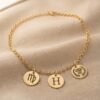 3 pingentes Pulseira Adulta, Personalizada com Pingentes Redondos, Banhado a Ouro