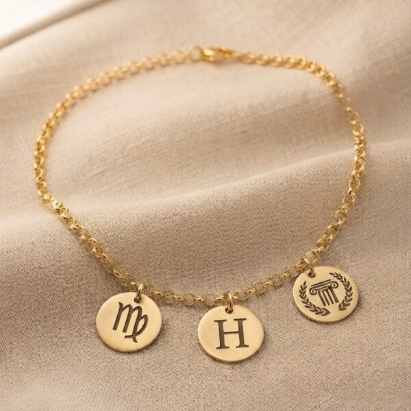 Pulseira Adulta, Personalizada com Pingentes Redondos, Banhado a Ouro