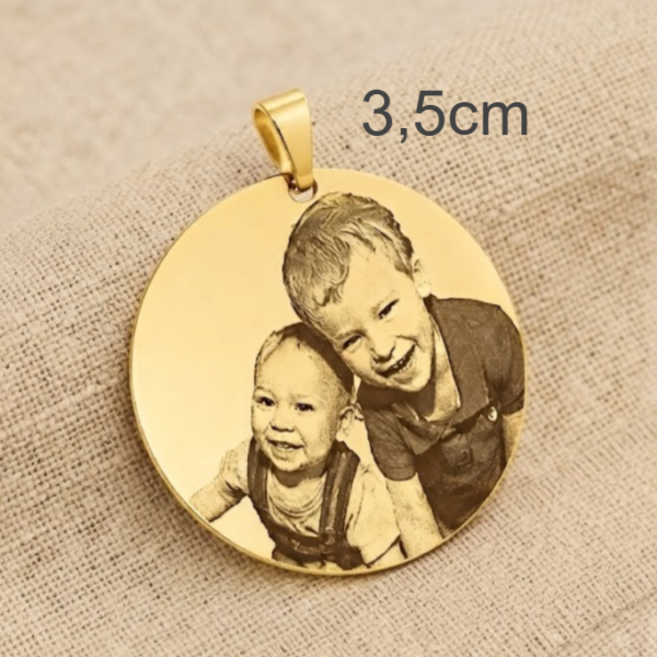 Pingente Redondo 3,5cm, Personalizado com Foto, Banhado a Ouro