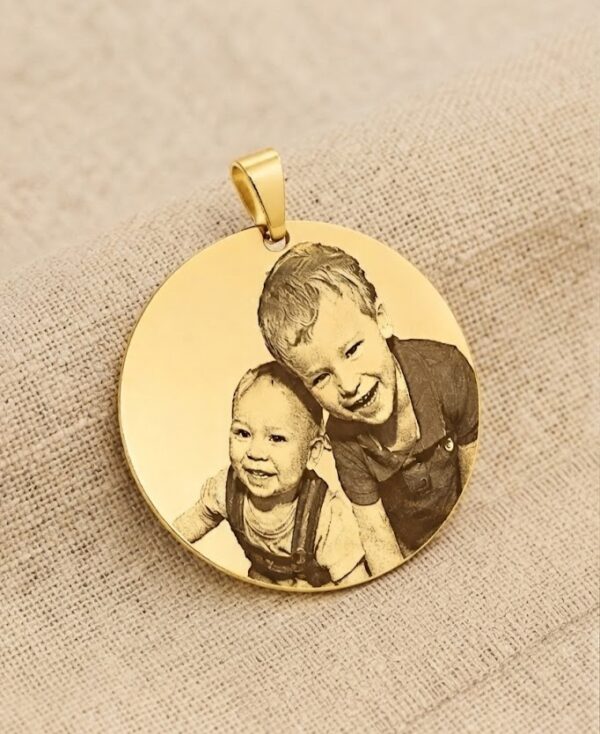 3,5cm (2) Pingente Redondo 3,5cm, Personalizado com Foto, Banhado a Ouro
