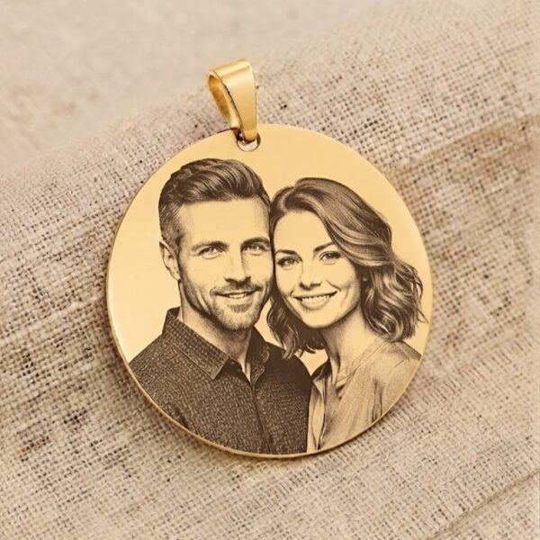 Pingente Redondo 3,5cm, Personalizado com Foto, Banhado a Ouro