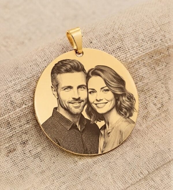 3,5cm Pingente Redondo 3,5cm, Personalizado com Foto, Banhado a Ouro