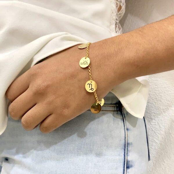 Pulseira Adulta, Personalizada com Pingentes Redondos, Banhado a Ouro