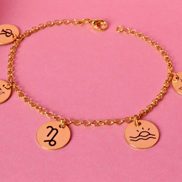 Pulseira Adulta, Personalizada com Pingentes Redondos, Banhado a Ouro