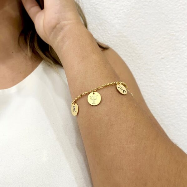 Pulseira Adulta, Personalizada com Pingentes Redondos, Banhado a Ouro