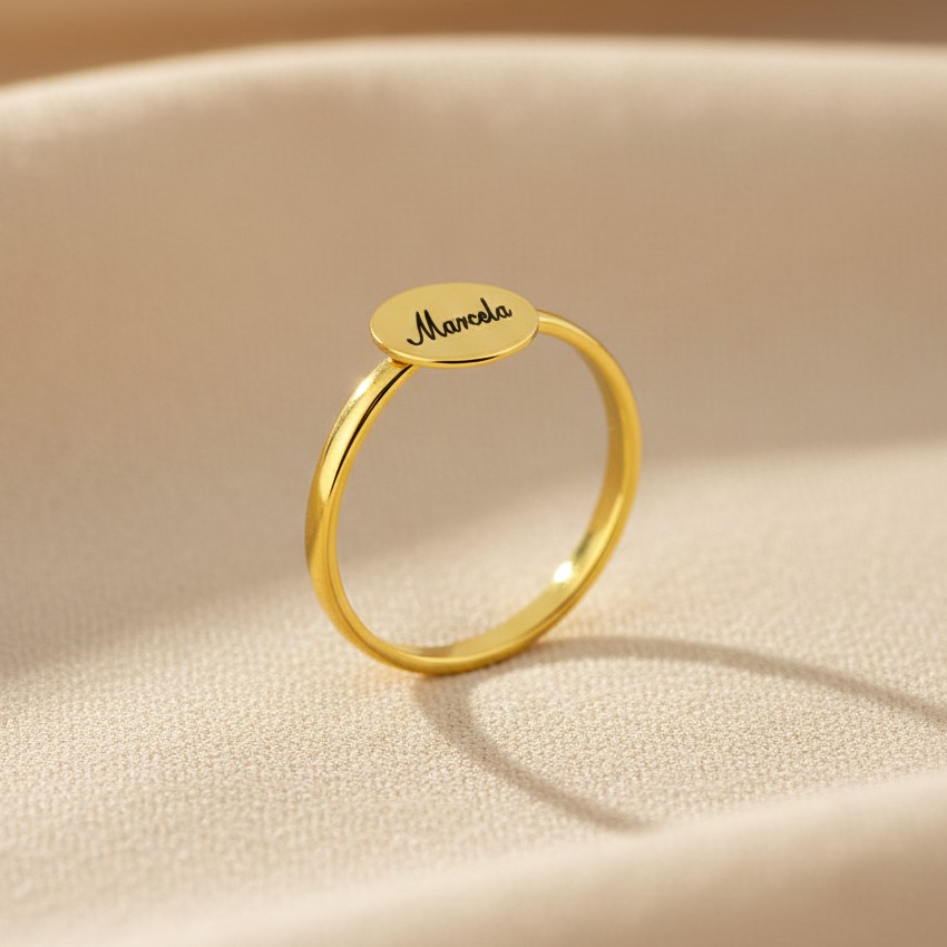 Anel Redondo Personalizado, com Gravação, Banhado a Ouro