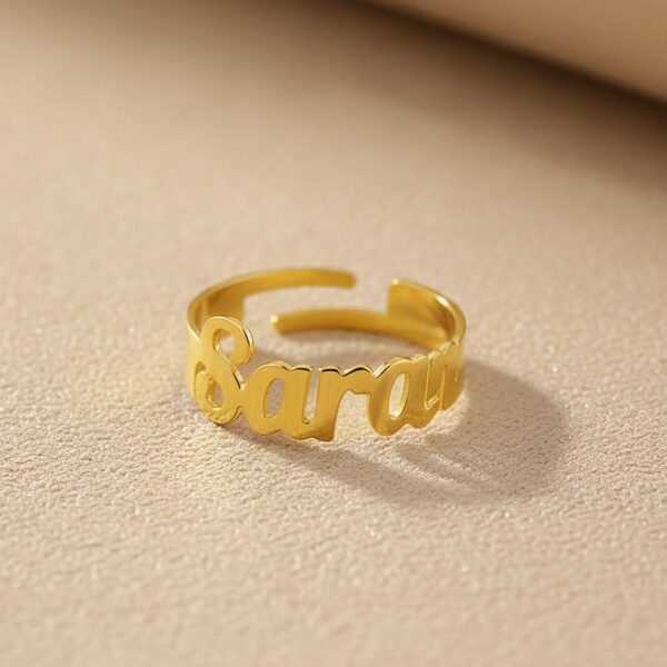 Anel de Nome Personalizado, Regulável, Banhado a Ouro 18k