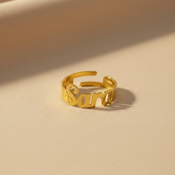 Anel de Nome Personalizado, Regulável, Banhado a Ouro 18k