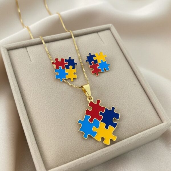 Conjunto Colar + Brinco do Autismo,...