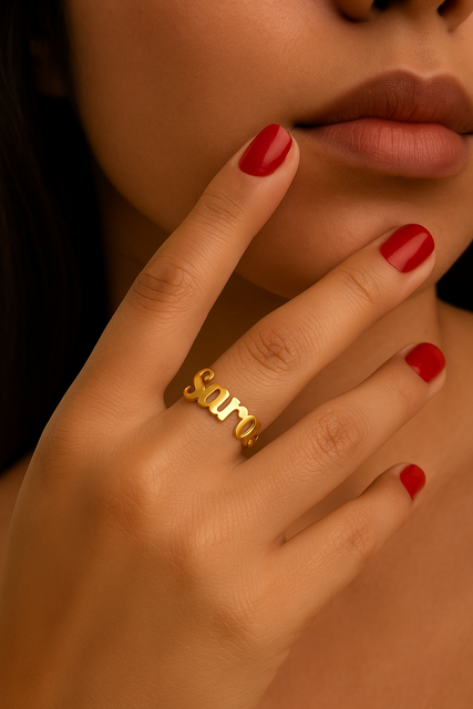 Anel de Nome Personalizado, Regulável, Banhado a Ouro 18k