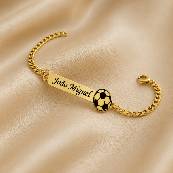 Pulseira Infantil, Bola de Futebol Personalizado, Banhado