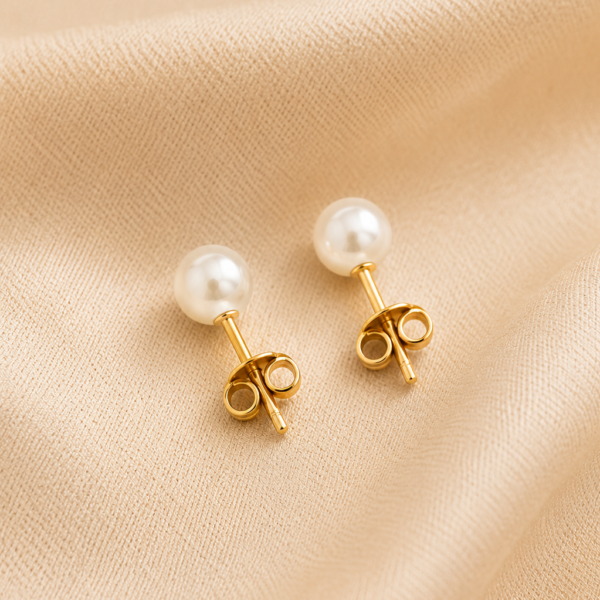 Brinco Pérola 5mm, Banhado a Ouro