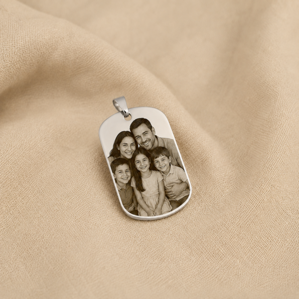 Pingente Placa, Personalizado com Foto Gravação, Aço Inox