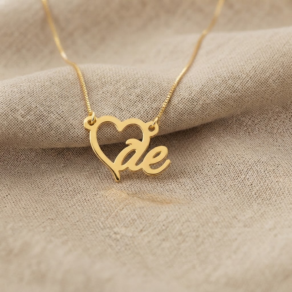 Colar Personalizado Escrito Mãe, Forma de Coração, Banhado