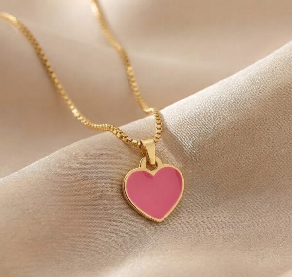 Colar coração rosa escuro Colar Infantil Coração Colorido,com Resina, Banhado Ouro