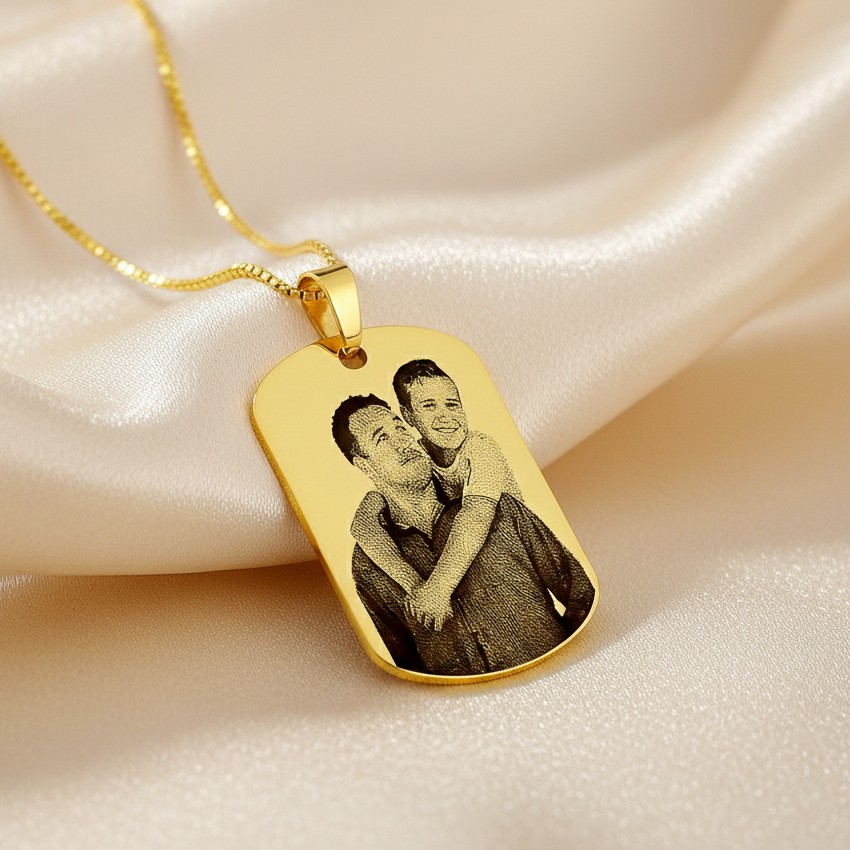 Colar de Placa, Personalizado com Fotogravação, Banhado a Ouro