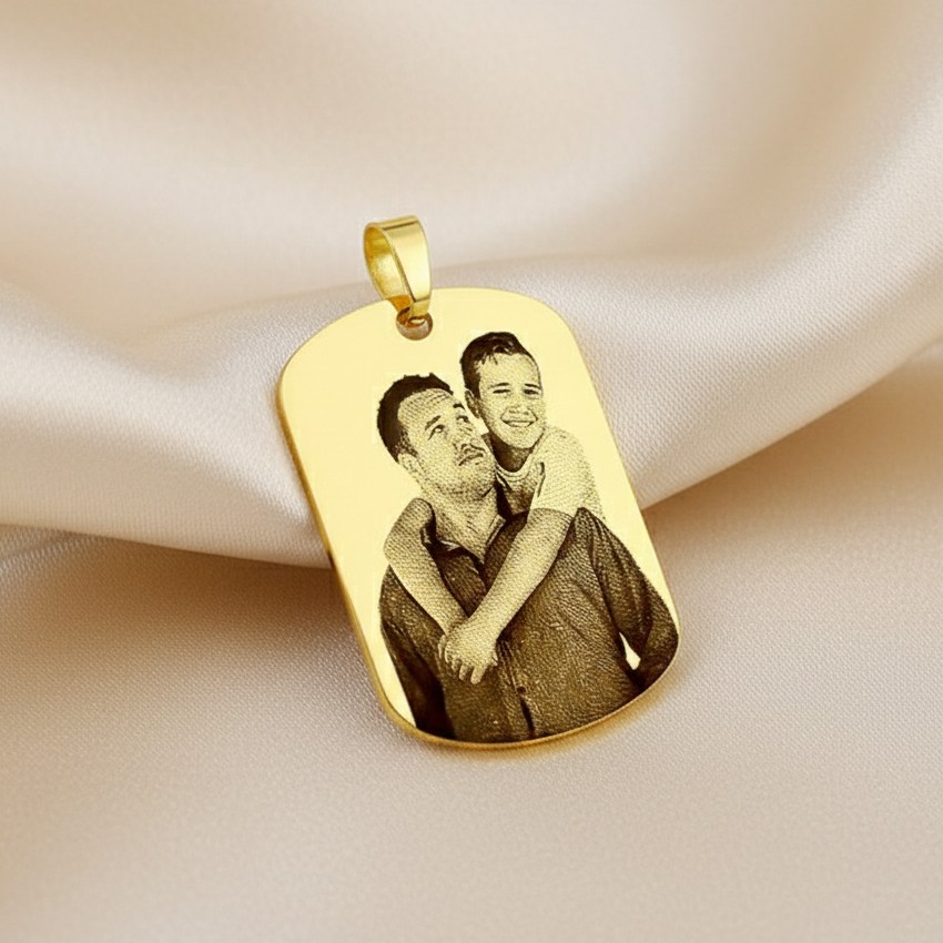 Pingente de Placa, Personalizado com Fotogravação, Banhado a Ouro