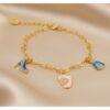 INFANTIL -0005 Pulseira Infantil Frozen com Pingentes, Banhado a Ouro