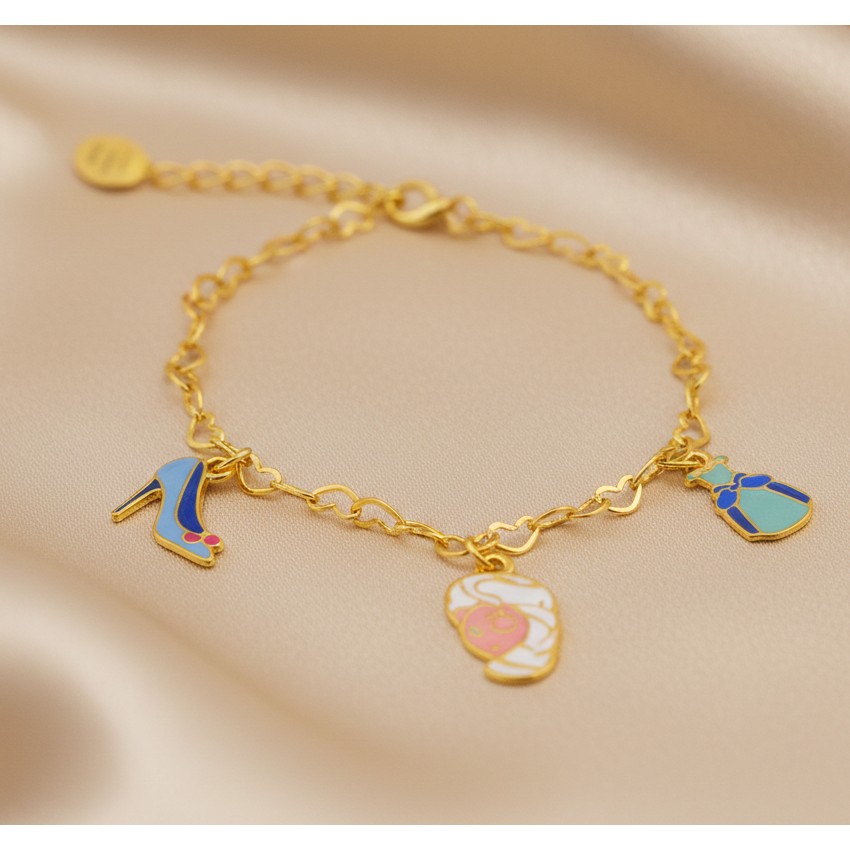Pulseira Infantil Frozen com Pingentes, Banhado a Ouro - Imagem 3