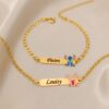 Infantil -0009 Pulseira Infantil, Stitch com Resina, Banhado a Ouro
