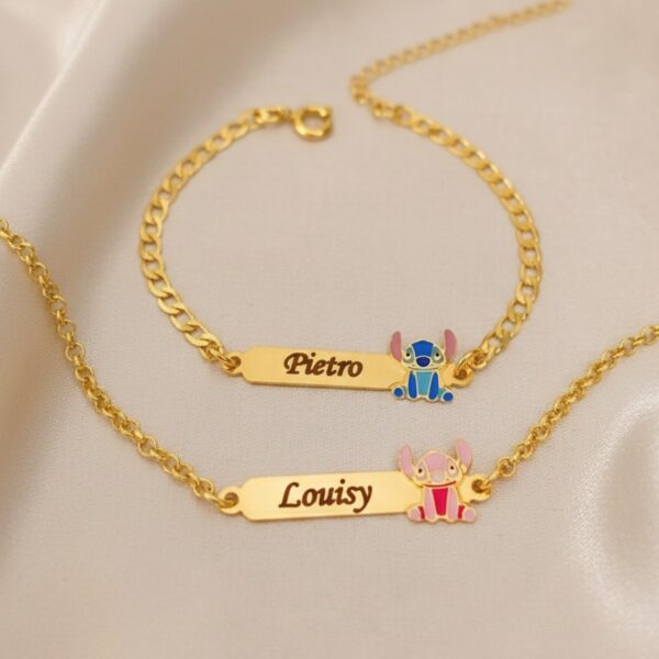 Pulseira Infantil, Stitch com Resina, Banhado a Ouro