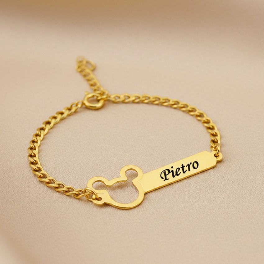 Pulseira Infantil, Mickey Vazado Personalizado, Banhado