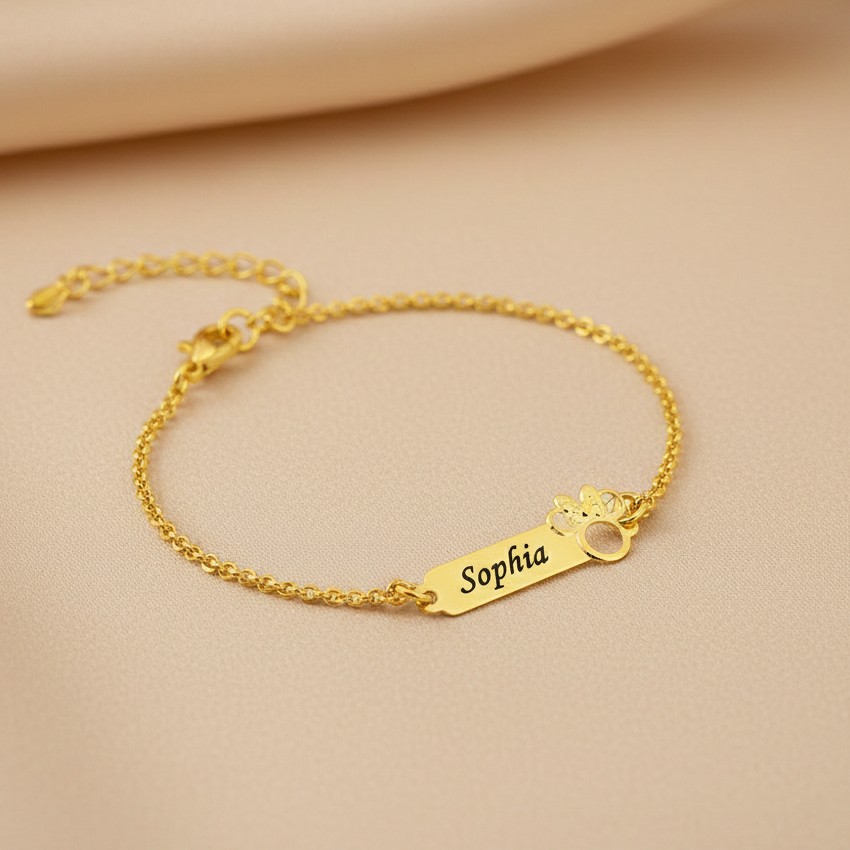 Pulseira Infantil Minnie Vazada Pequena, Banhado a Ouro 18k
