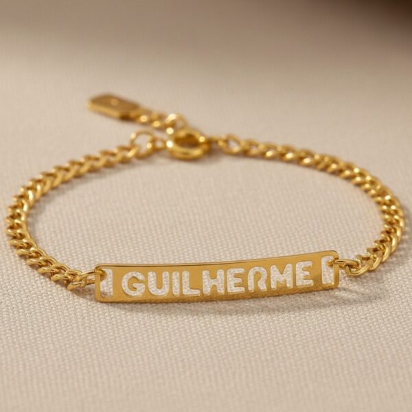 Infantil -0035 Pulseira De Bebê Personalizada Com Nome Vazado, Banhado Ouro