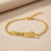 Pulseira Infantil, Tigor T Tigre com Nome, Personalizado, Banhado a Ouro