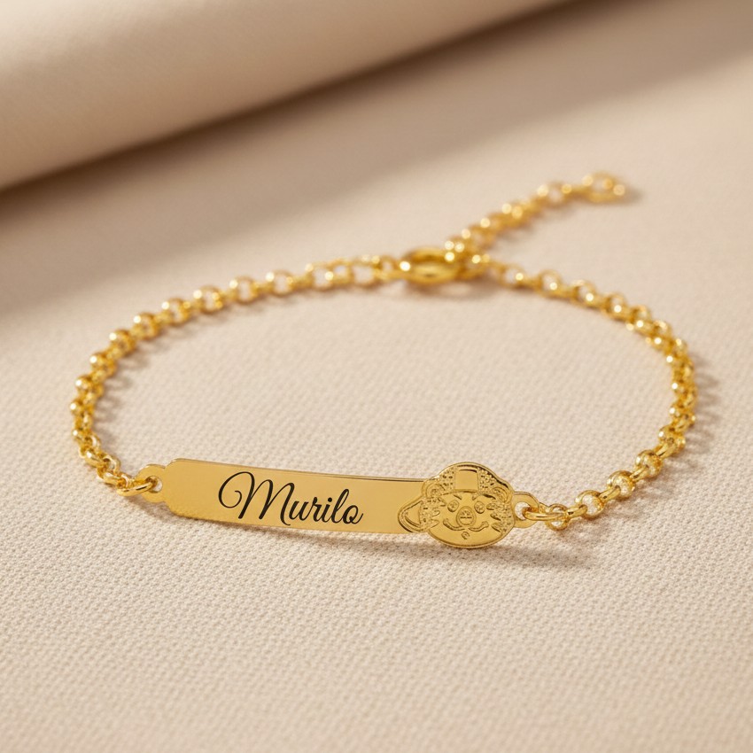 Pulseira Infantil, Tigor T Tigre com Nome, Personalizado, Banhado a Ouro - Imagem 4