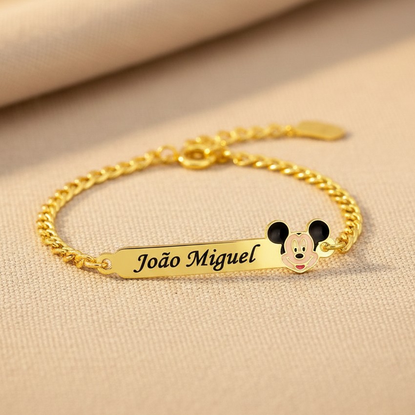 Pulseira Infantil, Mickey com Resina Personalizado, Banhado