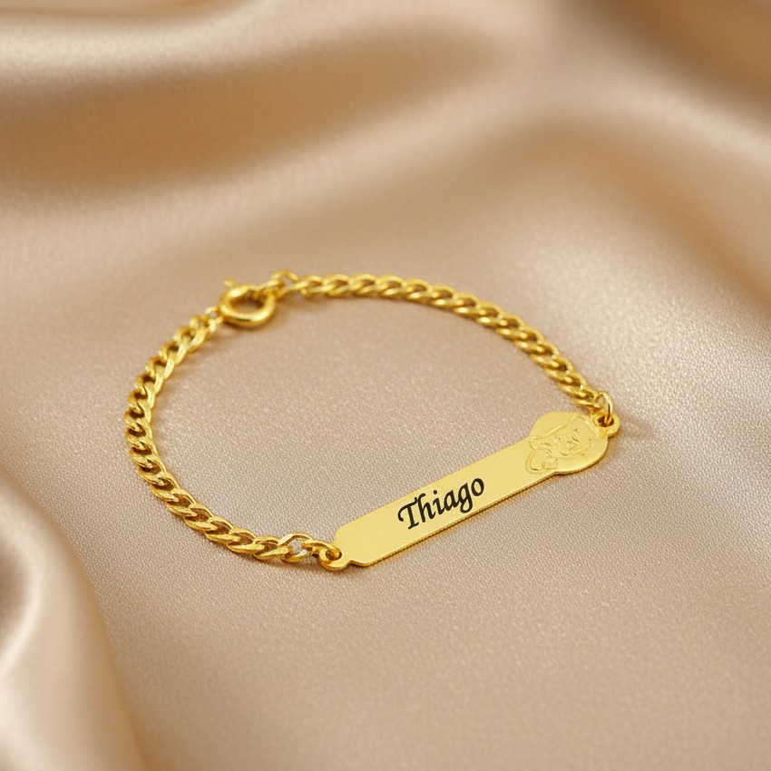 Pulseira Infantil, Tigor T Tigre com Nome, Personalizado, Banhado a Ouro - Imagem 5