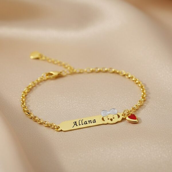 Pulseira De Bebê Personalizada Com Nome e Pedrinha Colorida