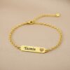 Infantil -0084 Pulseira Infantil, Coração Vazado com Nome Personalizado, Banhado a Ouro