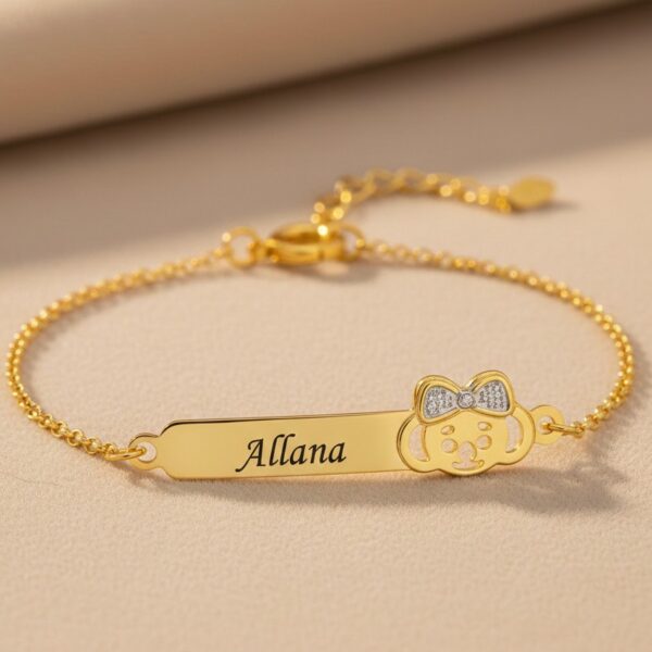 Pulseira De Bebê Personalizada Com Nome e Pedrinha Colorida