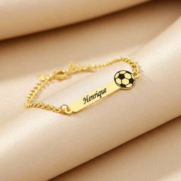 Pulseira Infantil, Bola de Futebol Personalizado, Banhado