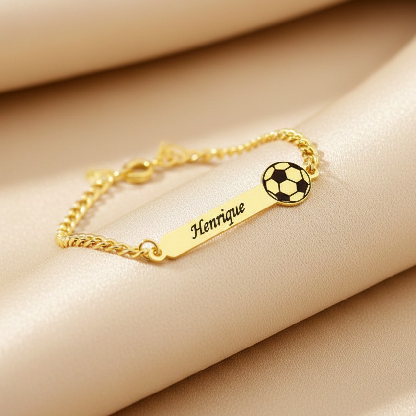 Pulseira Infantil, Bola de Futebol Personalizado, Banhado - Imagem 3