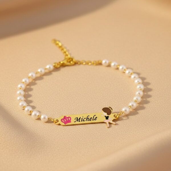 Pulseira Infantil de Pérola, Bailarina com Resina, Banhado