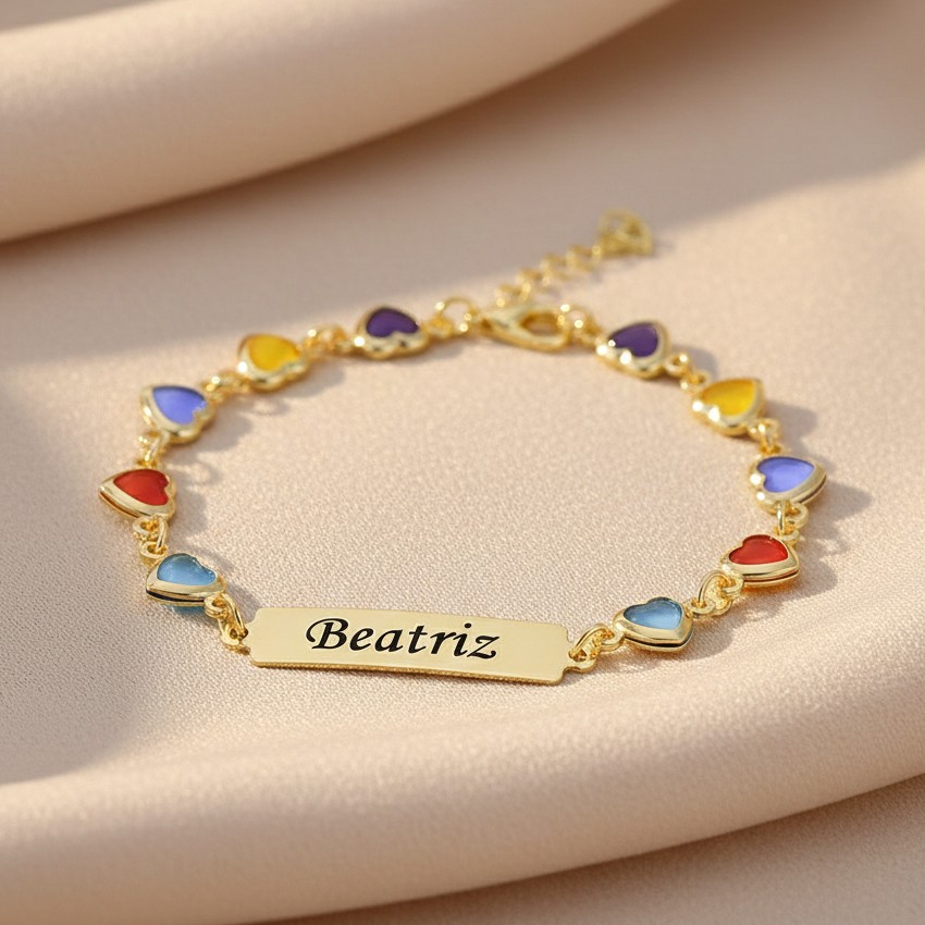 Pulseira Infantil Colorida com Nome Gravado, Banhado a Ouro - Imagem 4