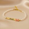 Pulseira Infantil de Pérola, Laço com Resina, Banhado