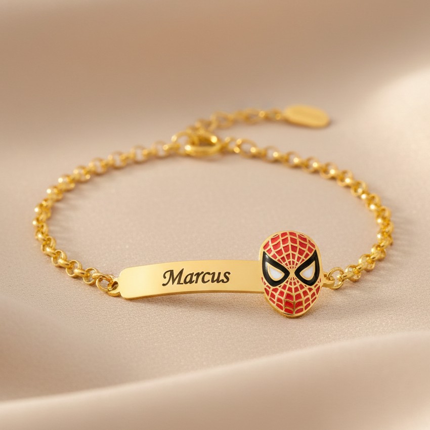 Pulseira Infantil, Homem Aranha Personalizado, Banho a Ouro - Imagem 6