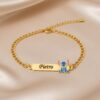 Infantil -0121 Pulseira Infantil, Stitch com Resina, Banhado a Ouro