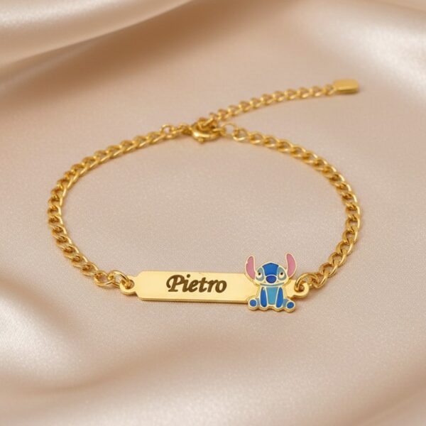 Pulseira Infantil, Stitch com Resina, Banhado a Ouro