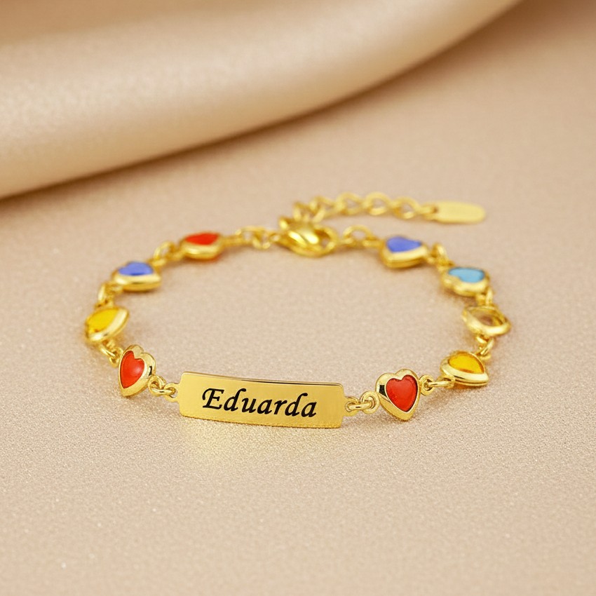 Pulseira Infantil Colorida com Nome Gravado, Banhado a Ouro - Imagem 7