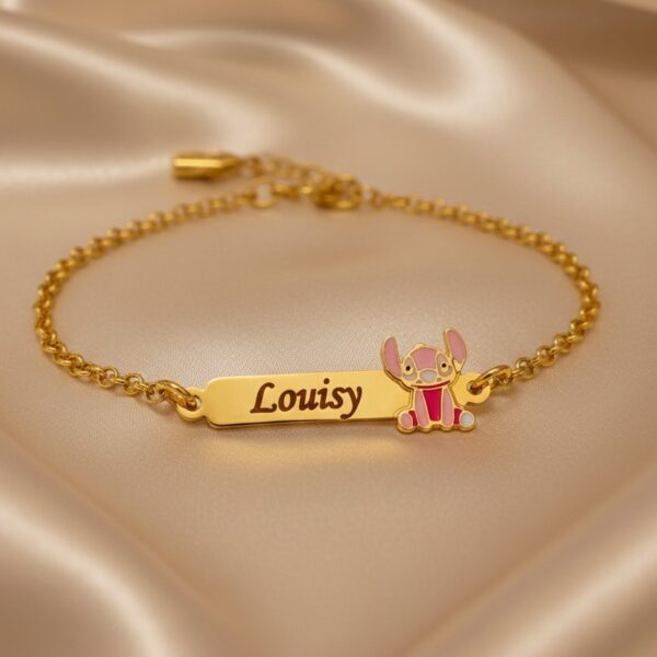 Pulseira Infantil, Stitch com Resina, Banhado a Ouro